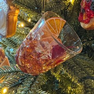 Old Fashion Drink Food Ornament with Orange & Cherry Garnish